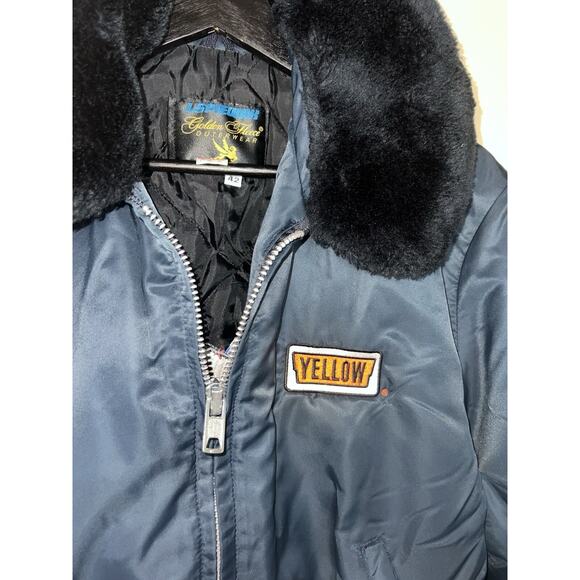 Spiewak golden jacket Vintage Made USA Yellow Freight Trucking Company Size 42 - Picture 15 of 16